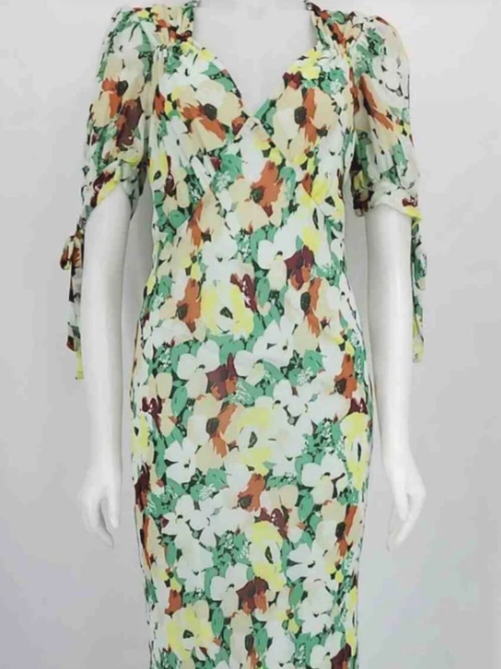 ANTHROPOLOGIE Green White Multi Floral Maxi Length Size Small Dress